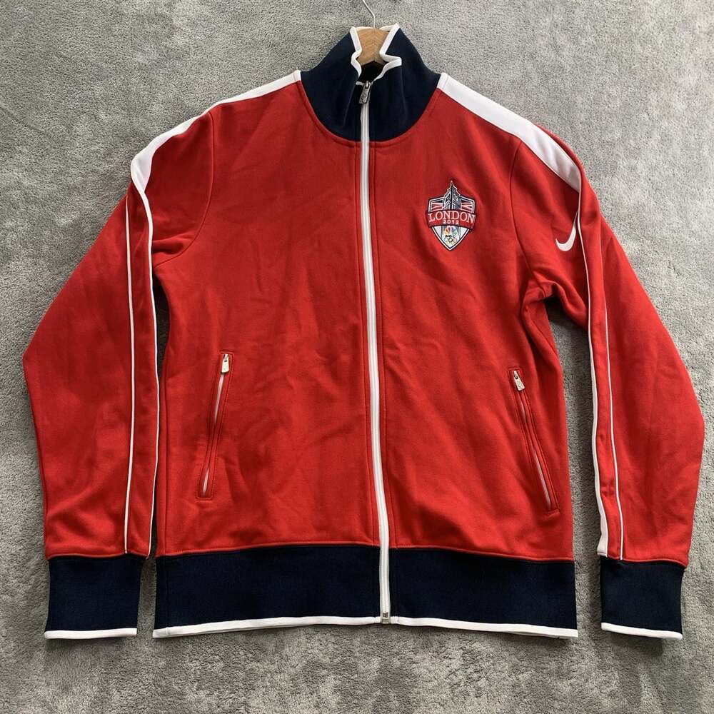 Nike Track Jacket Mens Medium Red Full Zip London 2012 Olympics NBC Long Sleeve